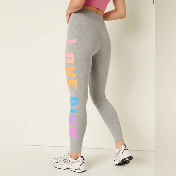 VS Pink Dreamy Pink Short Sleeve Henley Tee & Grey Gradient Rainbow Leggings SET - Picture 5 of 12